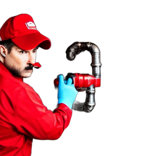 staff, weapon, robot, plumber, wearing, red, outfit, having transparent PNG cut-out