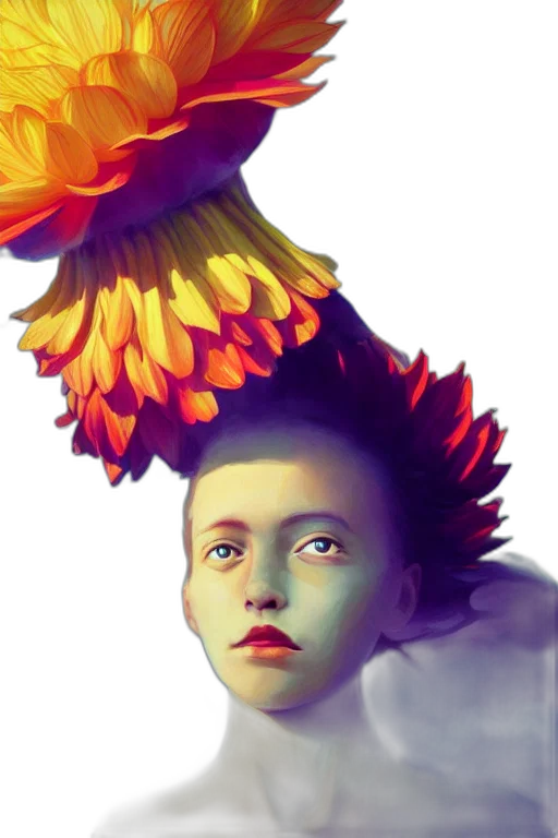 crown, face, flower, creature, photorealistic, fantasy art, concept art, 3d render transparent PNG cut-out