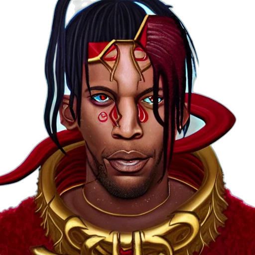 face, mask, staff, fantasy art, concept art, comic book art, pixel art, red transparent PNG cut-out