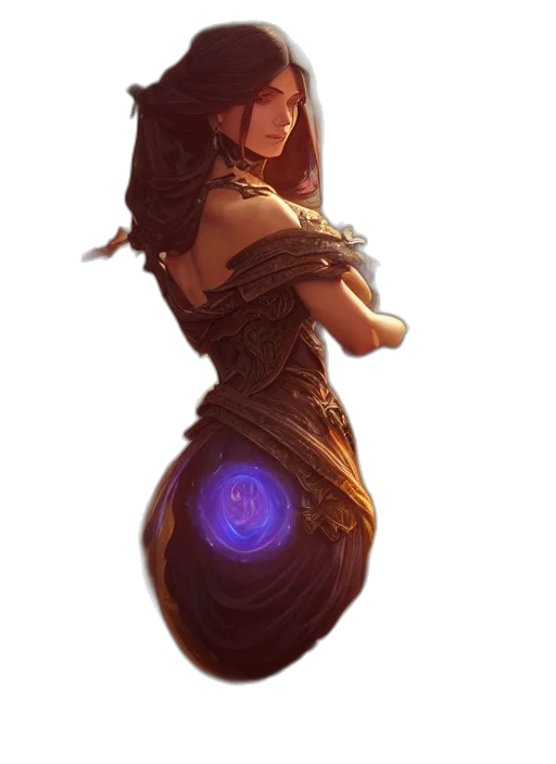dress, staff, jewelry, weapon, fantasy art, concept art, pixel art, anime transparent PNG cut-out