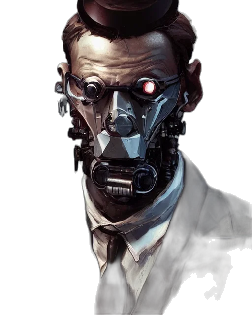 robot, mask, face, cyberpunk, concept art, comic book art, photorealistic, rugged transparent PNG cut-out