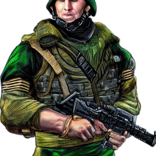 jacket, weapon, staff, face, concept art, photorealistic, comic book art, pixel art transparent PNG cut-out
