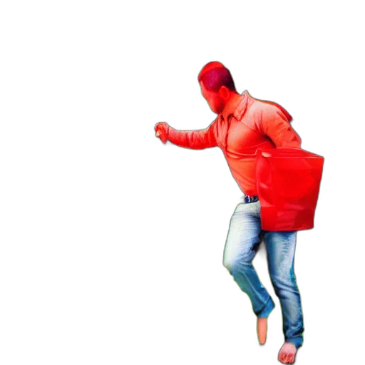 jacket, umbrella, mask, robot, 3d render, concept art, photorealistic, red transparent PNG cut-out