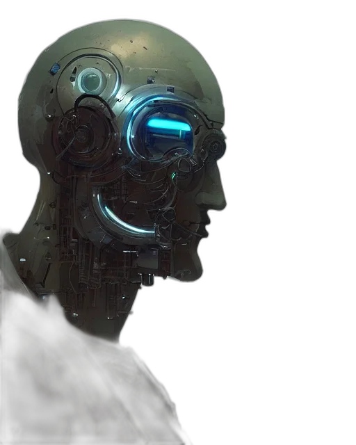 robot, face, mask, cyberpunk, concept art, 3d render, comic book art, blue transparent PNG cut-out