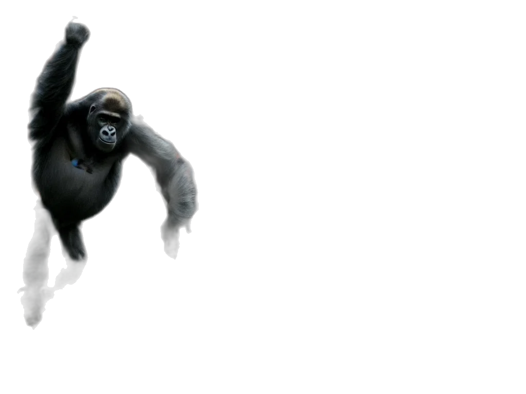 animal, creature, mask, staff, 3d render, concept art, photorealistic, gorilla transparent PNG cut-out