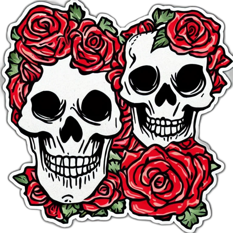 pixel art, red, skull, roses transparent PNG cut-out