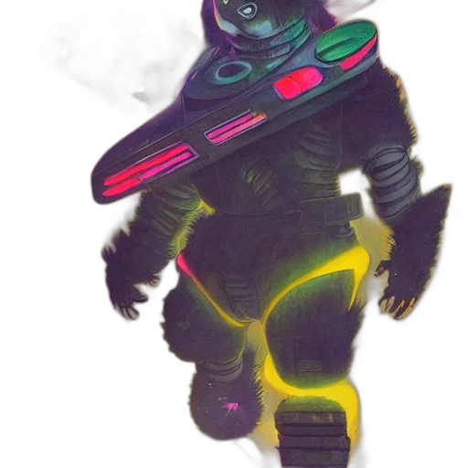 robot, creature, mask, staff, concept art, cyberpunk, vaporwave, 3d render transparent PNG cut-out