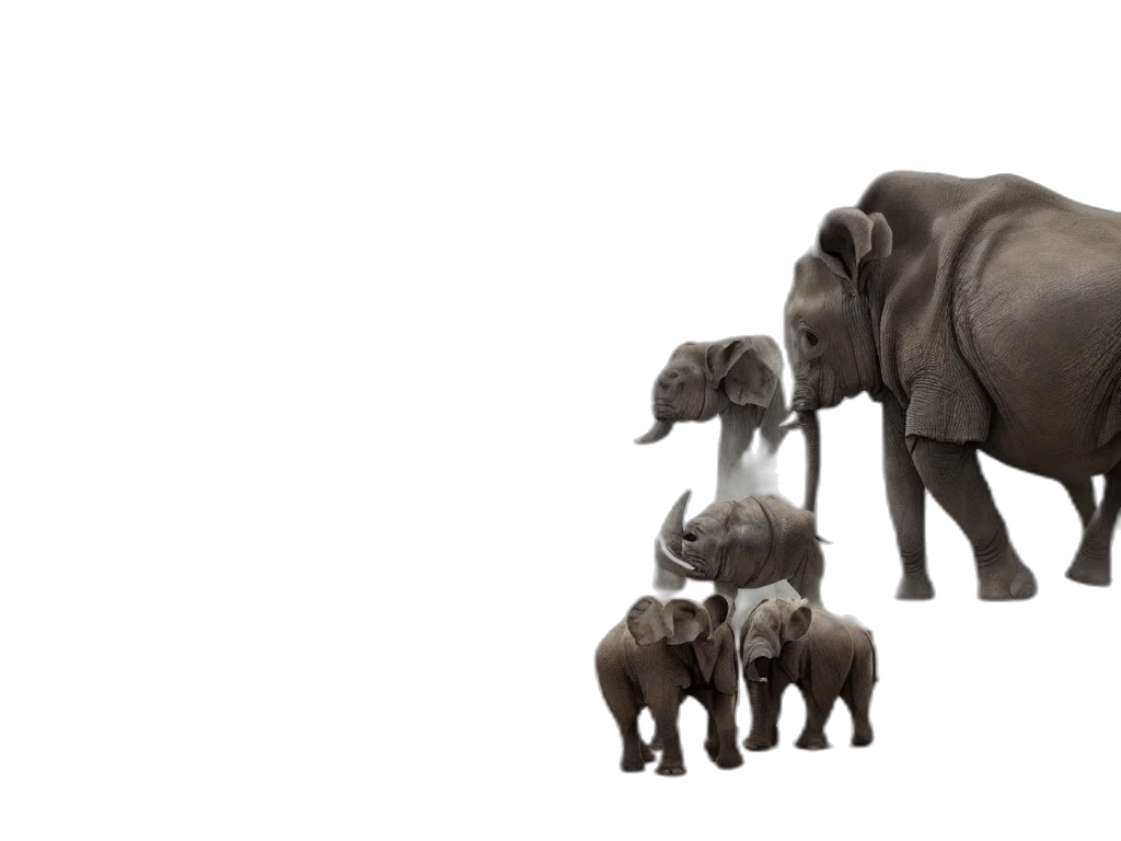 animal, 3d render, concept art, photorealistic, apocalyptic, city, baby, elephants transparent PNG cut-out