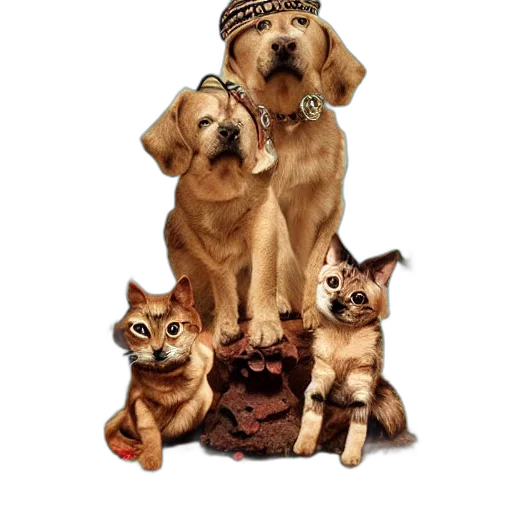 staff, animal, photorealistic, oil painting, 3d render, watercolor, dogs, praising transparent PNG cut-out