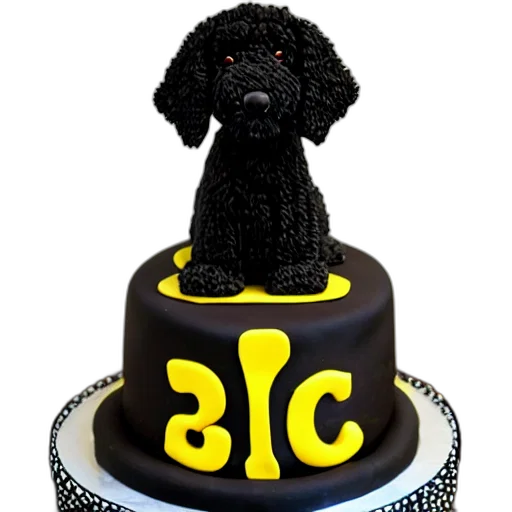 3d render, black, goldendoodle, birthday, cake transparent PNG cut-out