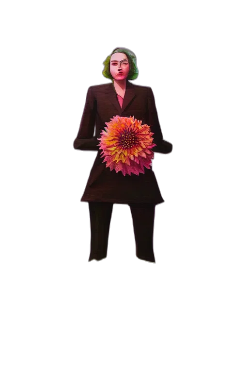 dress, jacket, flower, staff, 3d render, concept art, photorealistic, pixel art transparent PNG cut-out
