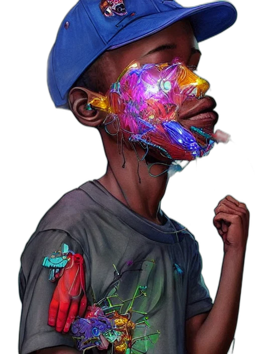 mask, face, hat, jacket, cyberpunk, concept art, fantasy art, photorealistic transparent PNG cut-out
