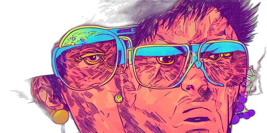 face, mask, comic book art, cartoon, vaporwave, cyberpunk, outer space, underwater transparent PNG cut-out