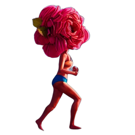 hair, flower, creature, mask, concept art, 3d render, pixel art, vaporwave transparent PNG cut-out