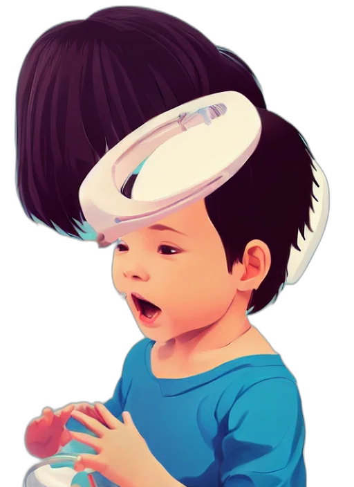 hat, mask, face, robot, 3d render, anime, concept art, vaporwave transparent PNG cut-out