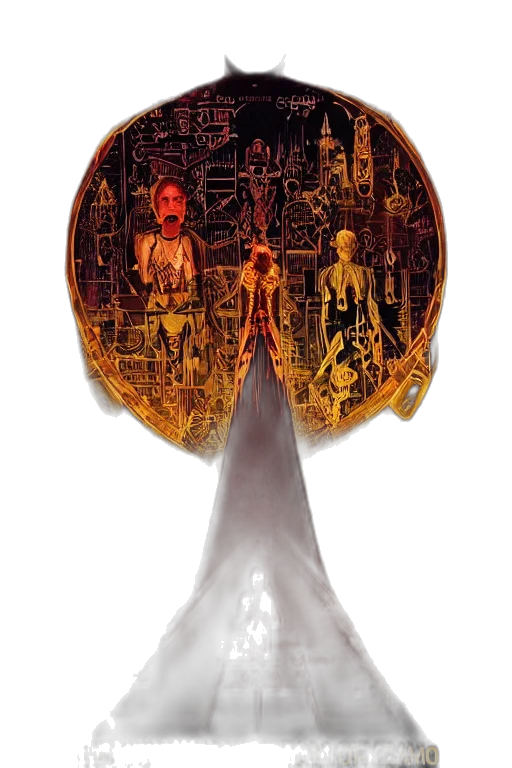 mask, robot, sword, concept art, comic book art, fantasy art, outer space, underwater transparent PNG cut-out