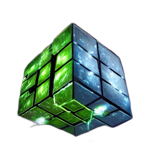 3d render, pixel art, concept art, cyberpunk, green, giant, borg, cube transparent PNG cut-out