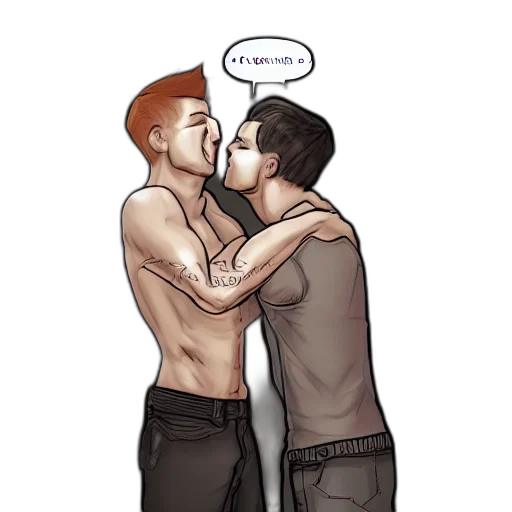 comic book art, concept art, guys, kissing transparent PNG cut-out