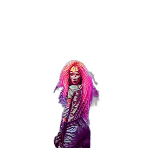 jacket, creature, hair, weapon, comic book art, concept art, pixel art, cartoon transparent PNG cut-out