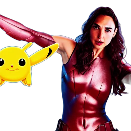 comic book art, concept art, gal, gadot, picachu, professional, photography, action transparent PNG cut-out