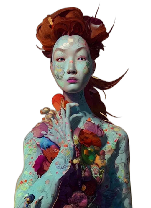 face, jewelry, mask, photorealistic, concept art, fantasy art, oil painting, colorful transparent PNG cut-out