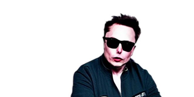 jacket, robot, face, staff, cartoon, photorealistic, bald, elon transparent PNG cut-out