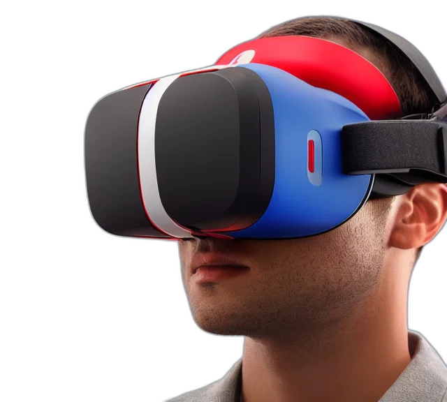 3d render, photorealistic, photo, product, nintendo, red, blue, headset transparent PNG cut-out