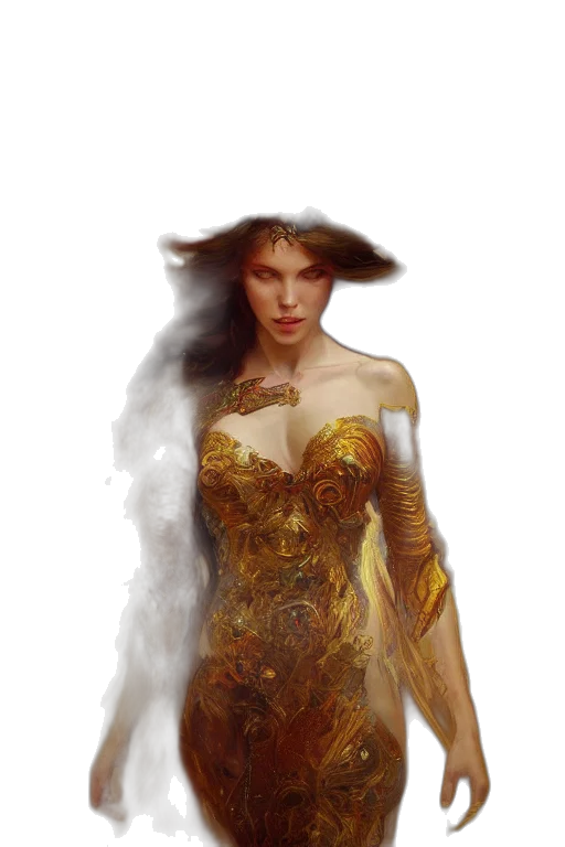 dress, crown, fantasy art, concept art, comic book art, photorealistic, fire, golden transparent PNG cut-out