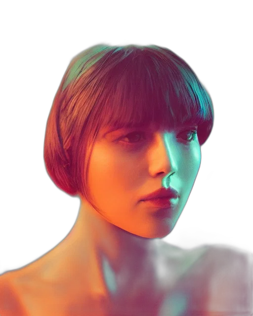 face, robot, hair, mask, photorealistic, 3d render, concept art, oil painting transparent PNG cut-out