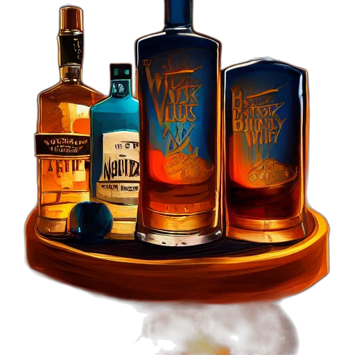 bottle, photorealistic, concept art, 3d render, fantasy art, blue, whisky, blues transparent PNG cut-out