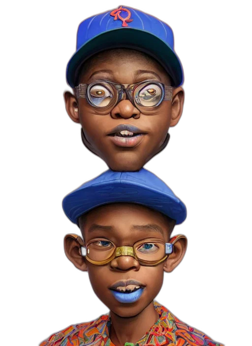 hat, face, cartoon, concept art, 3d render, photorealistic, blue, colourful transparent PNG cut-out