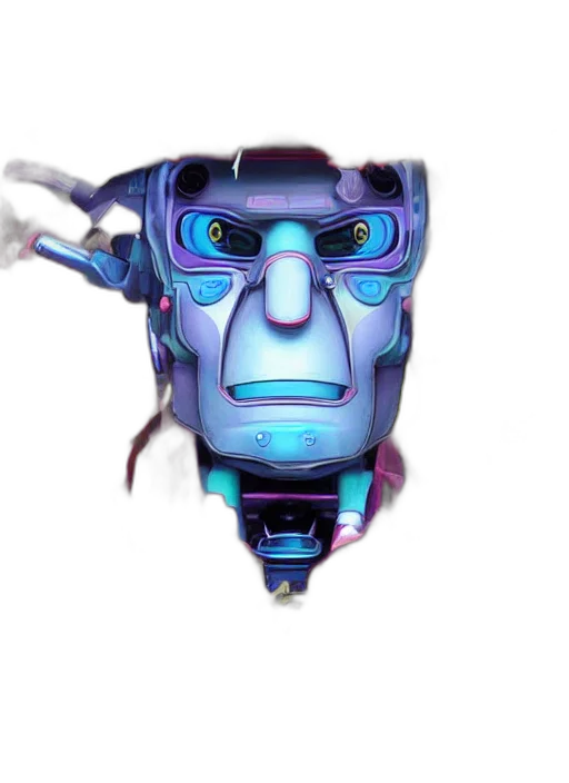 robot, face, mask, staff, 3d render, concept art, vaporwave, photorealistic transparent PNG cut-out