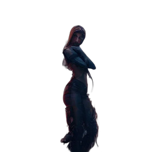 dress, creature, staff, hair, concept art, 3d render, pixel art, fantasy art transparent PNG cut-out