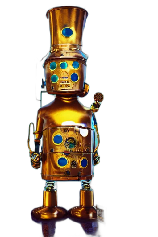 robot, staff, concept art, 3d render, golden, portrait, photo, giant transparent PNG cut-out