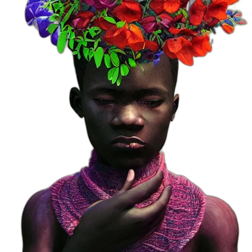 crown, flower, hat, face, photorealistic, concept art, 3d render, fantasy art transparent PNG cut-out
