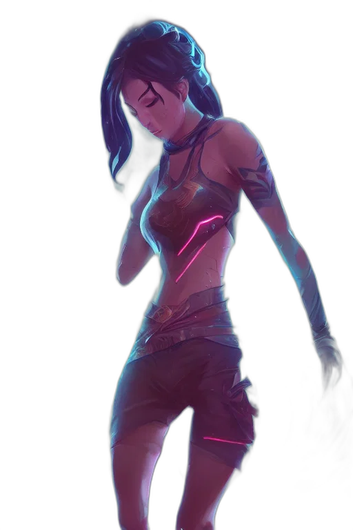 dress, staff, concept art, cyberpunk, fantasy art, comic book art, neon lights, fire transparent PNG cut-out