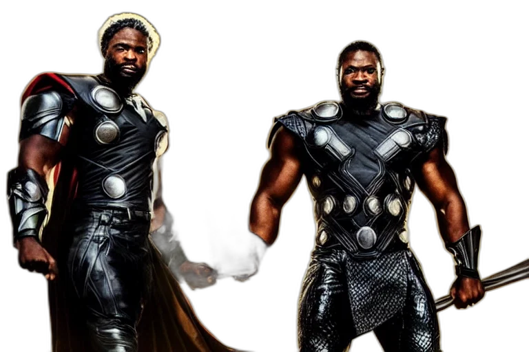 concept art, comic book art, 3d render, badass, photo, black, thor, holding transparent PNG cut-out