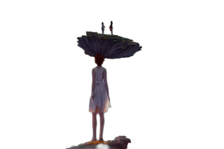 umbrella, dress, hat, creature, concept art, pixel art, watercolor, 3d render transparent PNG cut-out