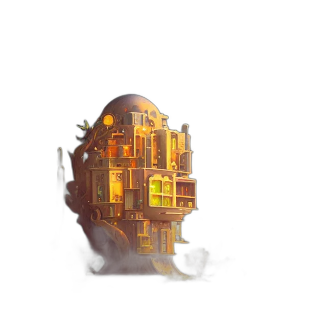 building, mask, robot, furniture, concept art, pixel art, 3d render, fantasy art transparent PNG cut-out