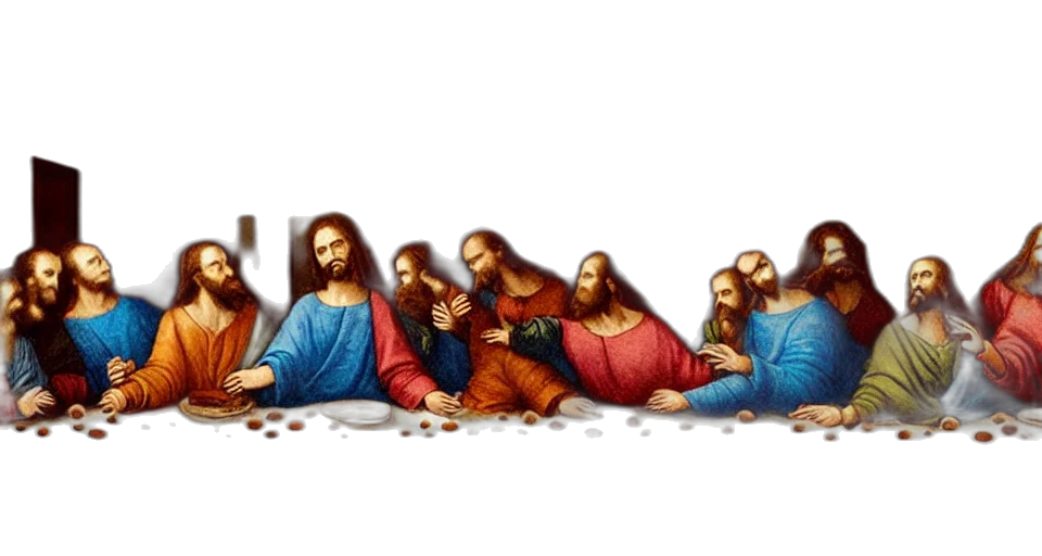food, pixel art, 3d render, concept art, photorealistic, last, supper, but transparent PNG cut-out