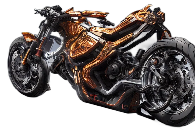 weapon, 3d render, photorealistic, concept art, comic book art, cyberpunk, motorcycle, concept transparent PNG cut-out
