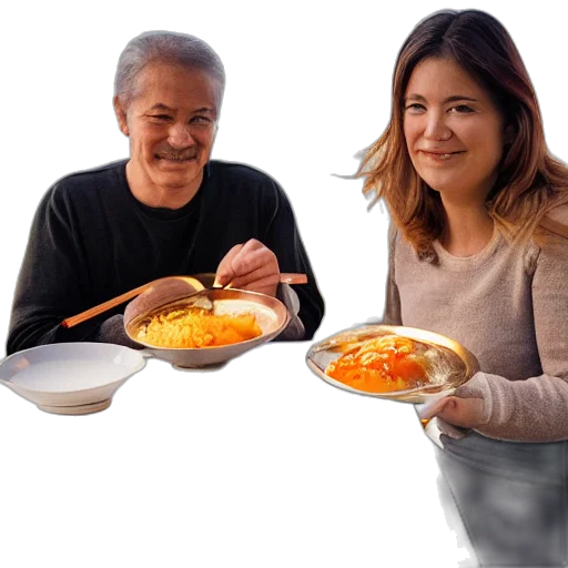 food, photorealistic, fire, woman, man, living, out, their transparent PNG cut-out