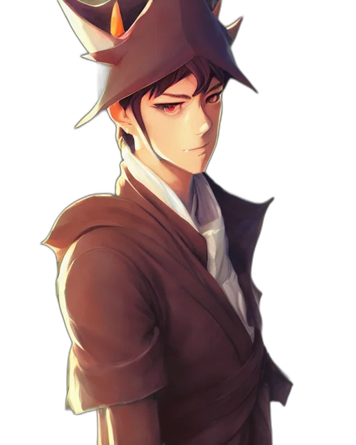 hat, staff, jacket, crown, anime, watercolor, concept art, cartoon transparent PNG cut-out