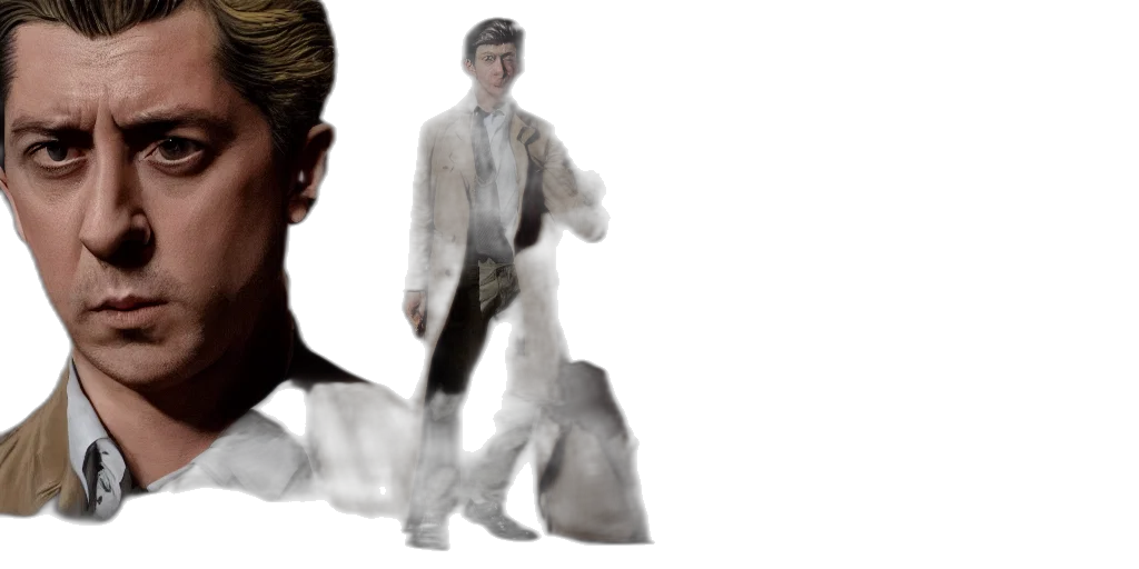 jacket, staff, face, creature transparent PNG cut-out