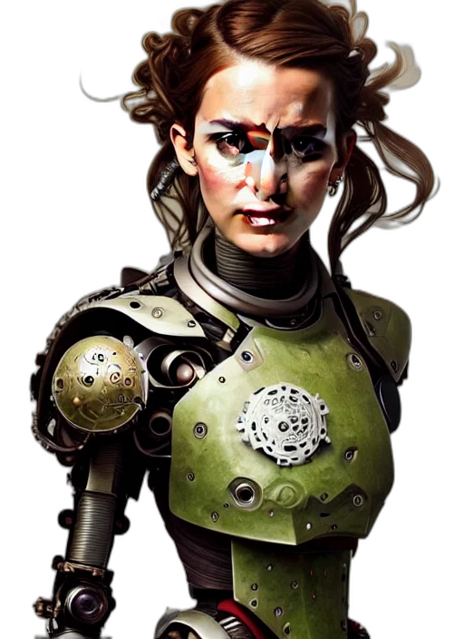 robot, face, staff, concept art, cyberpunk, comic book art, photorealistic, green transparent PNG cut-out