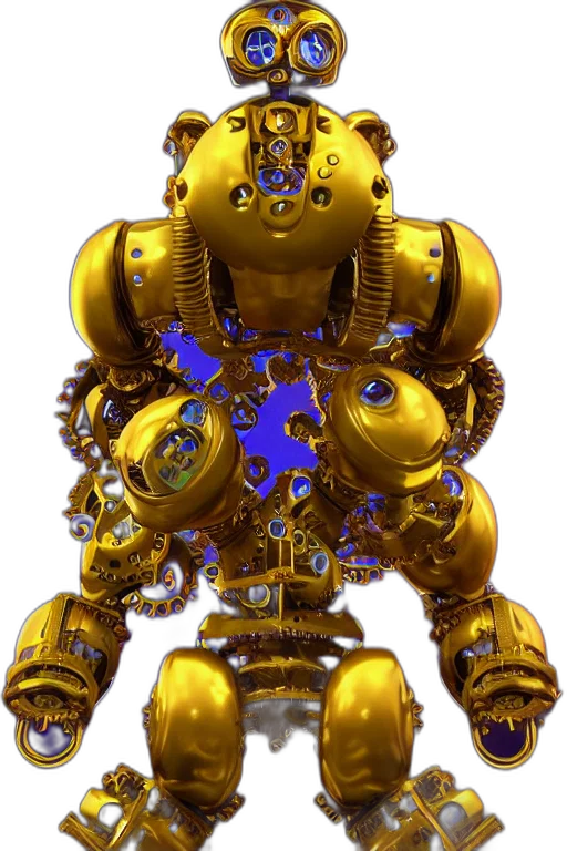 robot, weapon, jewelry, animal, 3d render, concept art, cyberpunk, golden transparent PNG cut-out