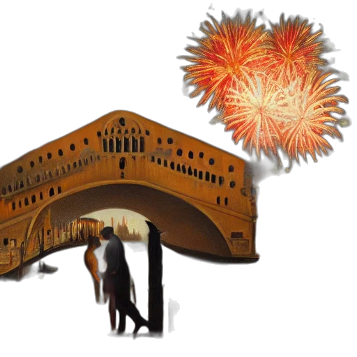 umbrella, concept art, fire, oil, painting, couple, kissing, background transparent PNG cut-out