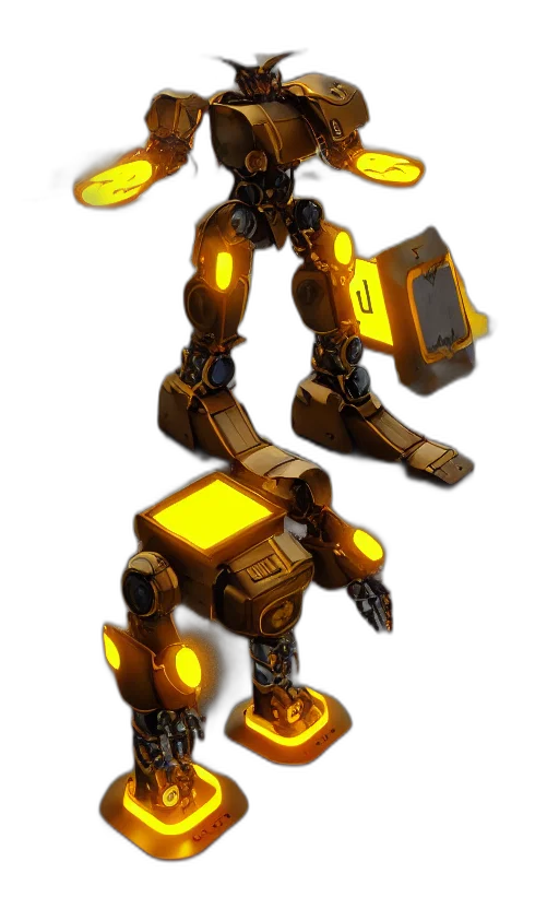 robot, weapon, concept art, 3d render, pixel art, fantasy art, golden, giant transparent PNG cut-out