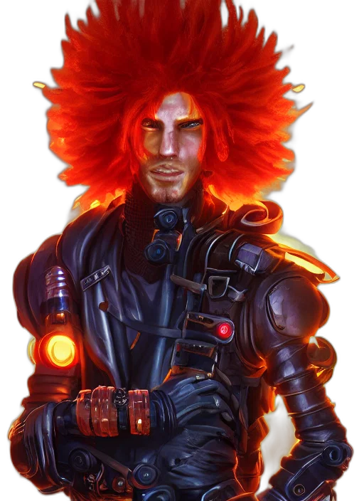 staff, hair, jacket, cyberpunk, concept art, fantasy art, comic book art, red transparent PNG cut-out