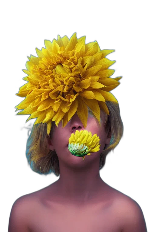 mask, flower, crown, face, photorealistic, 3d render, oil painting, vaporwave transparent PNG cut-out